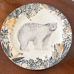 Anthropologie Bear Plate with Floral Design - Cream, Black, Gold